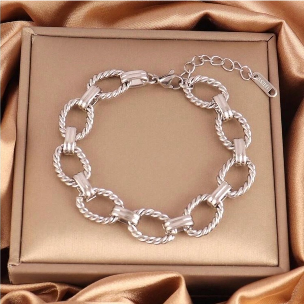 Silver Plated Stainless Steel Rope Chain Bracelet